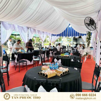 bàn rạp mái che tiếp khách trong tang lễ trọn gói và dịch vụ mai táng trọn gói