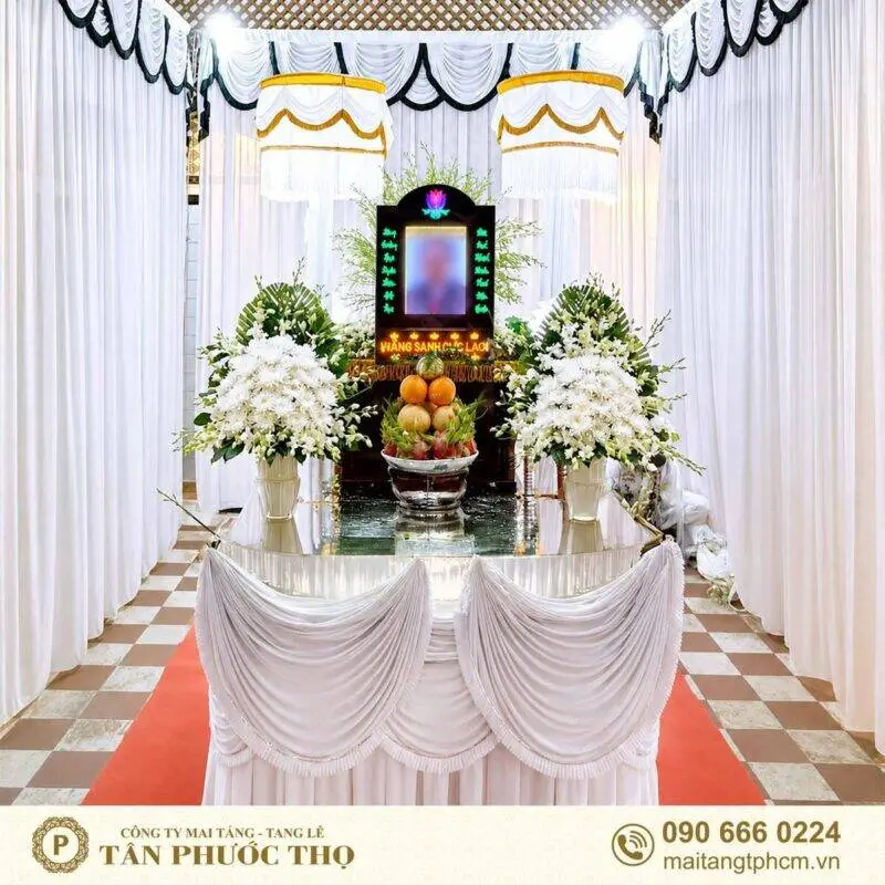 trang trí linh đường gói hoả táng tiết kiệm phổ thông
