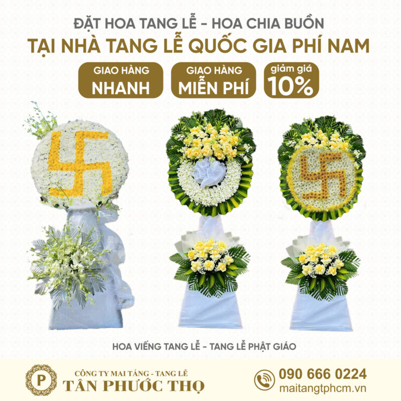 Hoa Tang Lễ tại Nhà Tang Lễ Quốc Gia Phía Nam và nhà tang lễ bộ quốc phòng theo tang lễ phật giáo