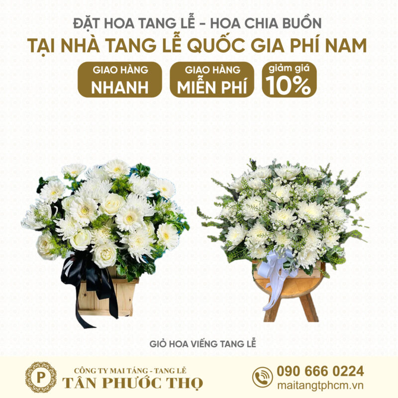 giỏ Hoa Tang Lễ tại Nhà Tang Lễ Quốc Gia Phía Nam và nhà tang lễ bộ quốc phòng