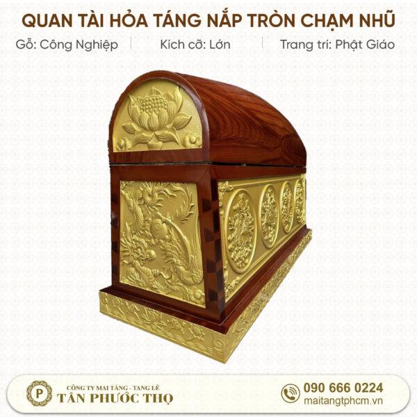 Quan Tài Hỏa Táng Nắp Tròn Đỏ Chạm Vàng