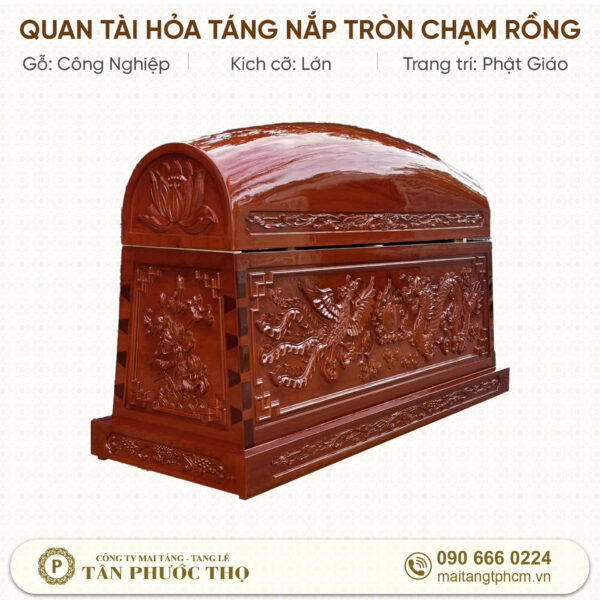 Quan Tài Hỏa Táng Nắp Tròn Đỏ Chạm