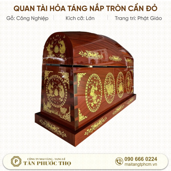 Quan Tài Hỏa Táng Nắp Tròn Đỏ Cẩn