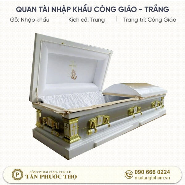 Quan tài nhập khẩu công giáo trắng