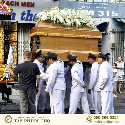 quan tài gỗ trai gói mai táng tang lễ trang trọng cao cấp