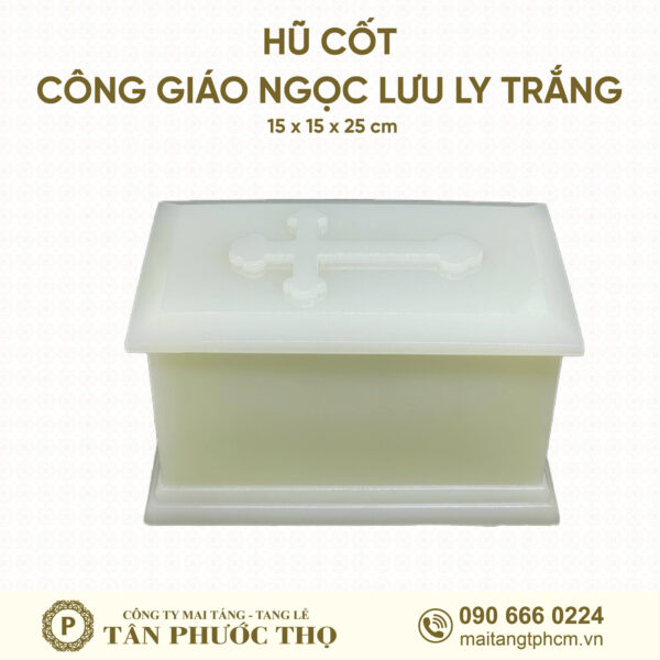 Hũ Cốt Công Giáo Ngọc Lưu Ly Trắng