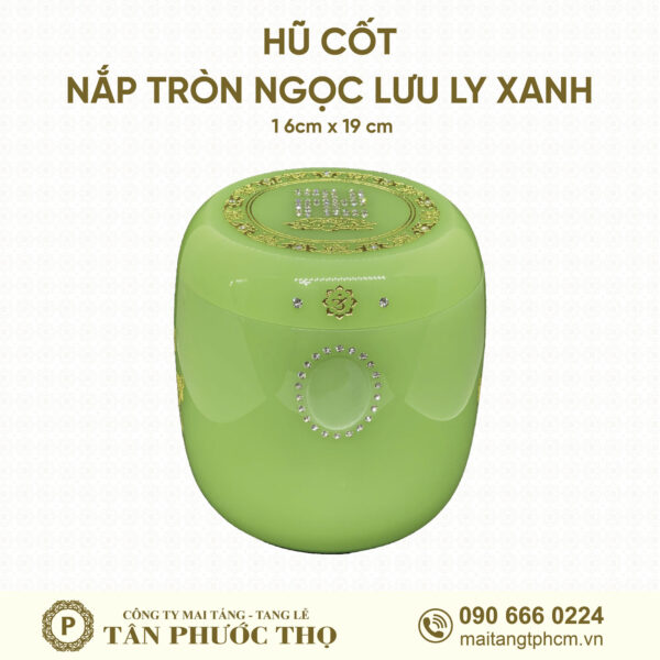 Hũ Cốt Ngọc Lưu Ly Xanh Nắp Tròn