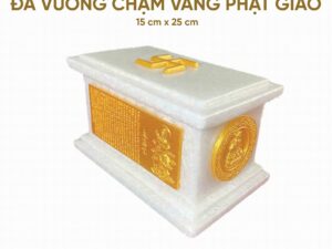 Hũ cốt đá vuông chạm vàng phật giáo tang lễ phật giáo dịch vụ mai táng trọn gói tang lễ trọn gói