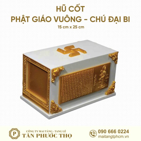 Hũ cốt phật giáo vuông chú đại bi ụ mai táng trọn gói tang lễ trọn gói