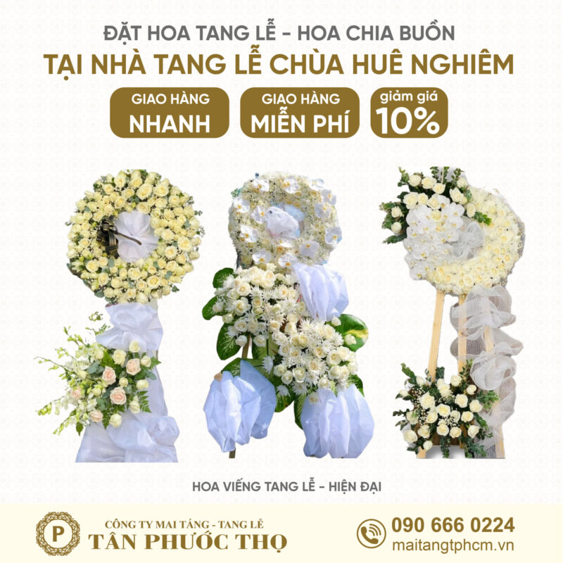 hoa tang lễ tại Nhà Tang Lễ Chùa Huê Nghiêm theo phong cách tang lễ hiện đại