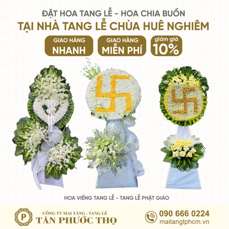 hoa tang lễ tại Nhà Tang Lễ Chùa Huê Nghiêm theo nghi thức tang lễ phật giáo
