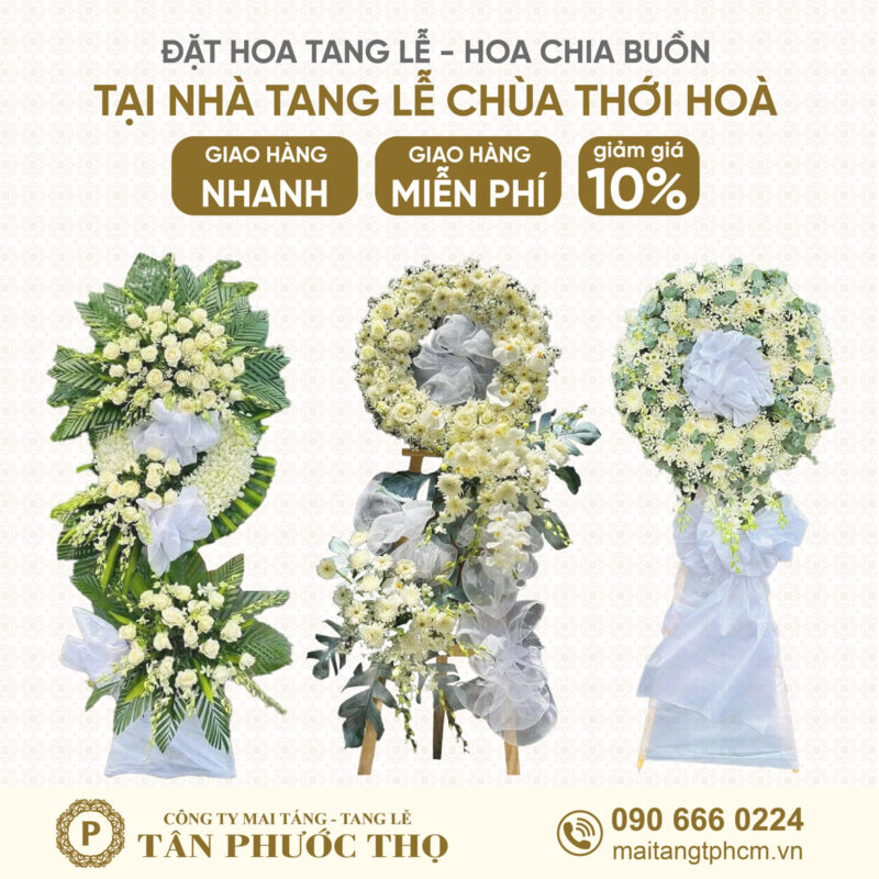 Hoa Tang Lễ tại Nhà Tang Lễ Chùa Thới Hoà cho dịch vụ mai táng trọn gói và tang lễ trọn gói