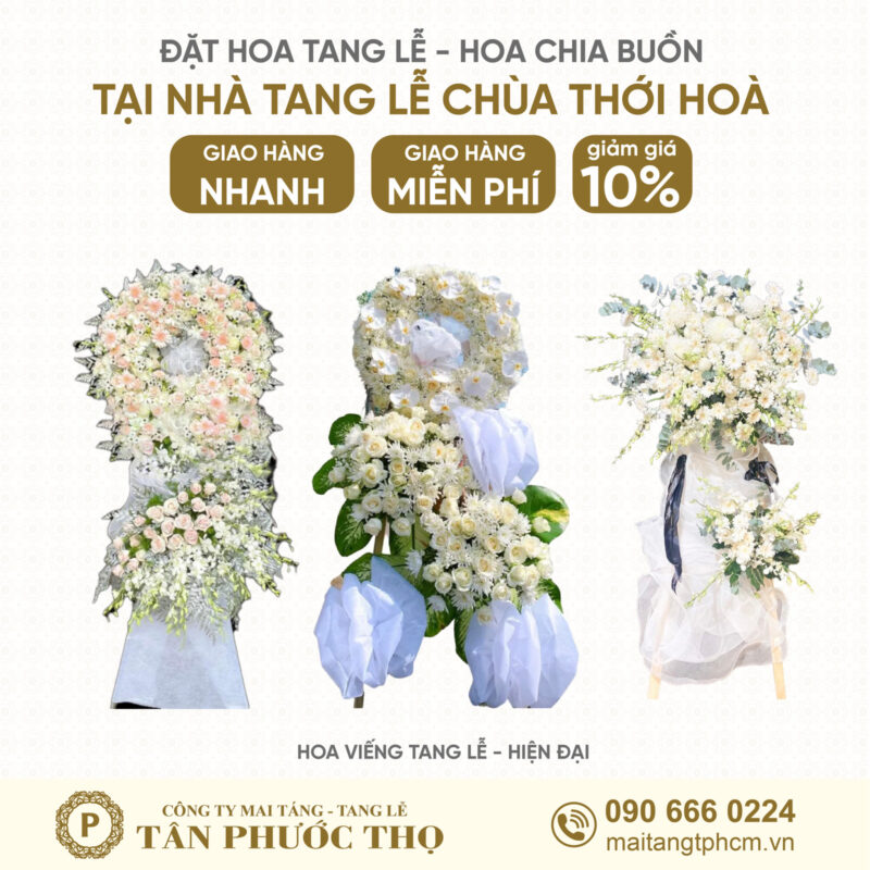 hoa tang lễ tại Nhà Tang Lễ Chùa Thới Hoà theo phong cách tang lễ hiện đại