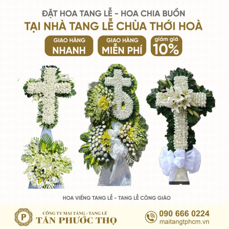 hoa tang lễ tại Nhà Tang Lễ Chùa Thới Hoà theo nghi thức tang lễ công giáo
