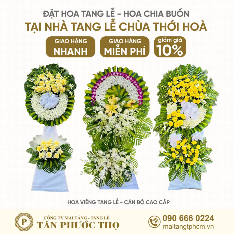 hoa tang lễ tại Nhà Tang Lễ Chùa Thới Hoà theo nghi thức tang lễ cán bộ cao cấp