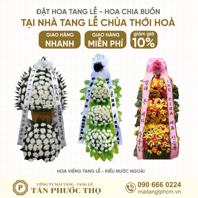 hoa tang lễ tại Nhà Tang Lễ Chùa Thới Hoà theo kiểu nước ngoài và hàn quốc