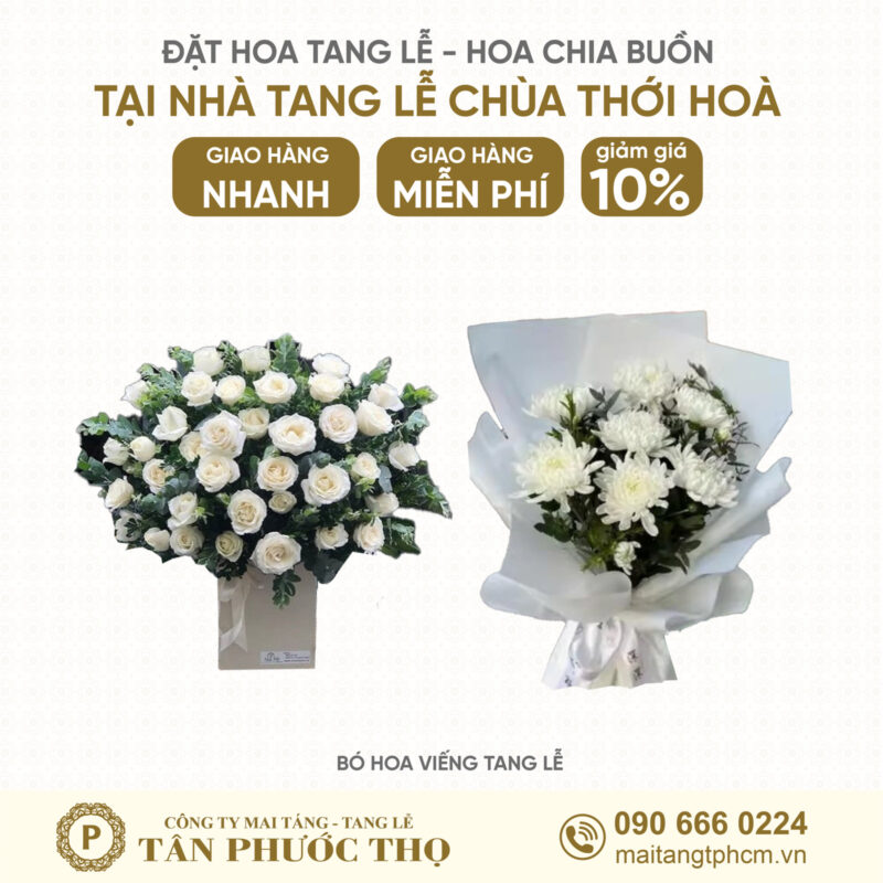 Bó hoa tang lễ tại Nhà Tang Lễ Chùa Thới Hoà