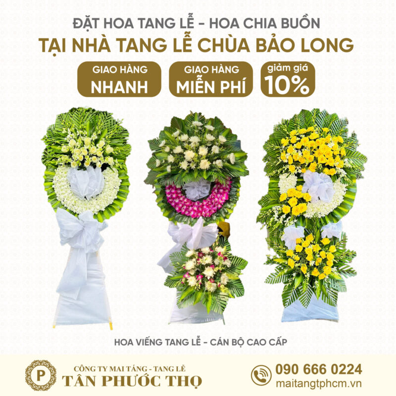 Hoa Tang Lễ tại Nhà Tang Lễ Chùa Bảo Long theo phong cách tang lễ cán bộ cấp cao