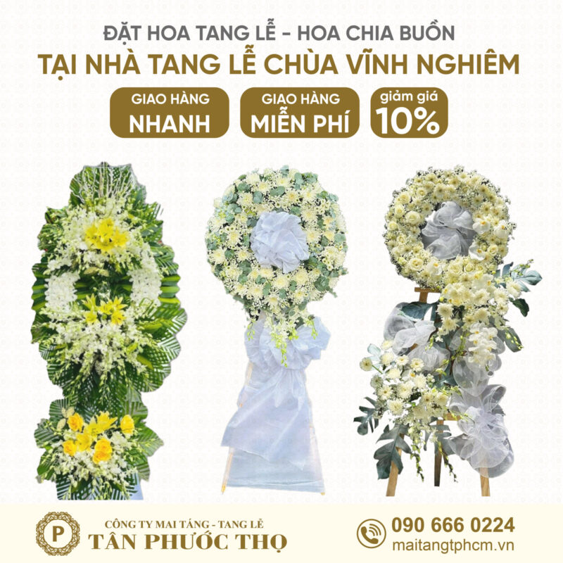 Hoa Tang Lễ tại Nhà Tang Lễ Chùa Vĩnh Nghiêm cho dịch vụ mai táng trọn gói và tang lễ trọn gói