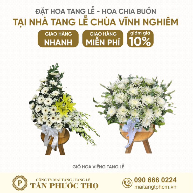 Giỏ Hoa Tang Lễ tại Nhà Tang Lễ Chùa Vĩnh Nghiêm
