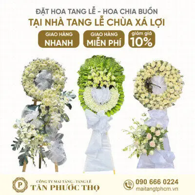 Vòng Hoa Tang Lễ tại Nhà Tang Lễ Chùa Xá Lợi cho dịch vụ mai táng trọn gói và tang lễ trọn gói