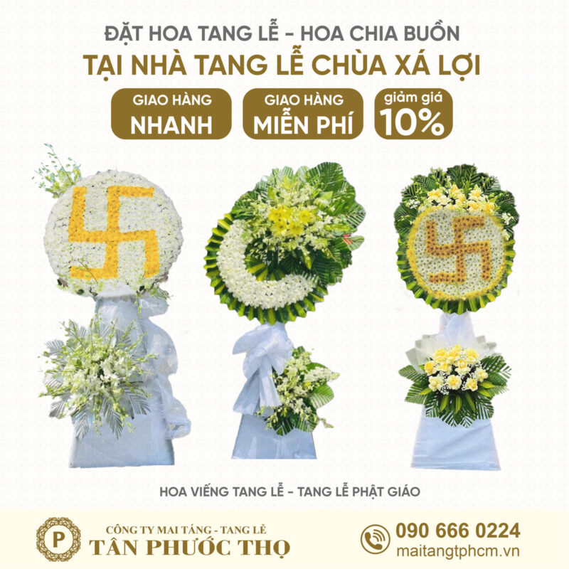 Vòng Hoa Tang Lễ tại Nhà Tang Lễ Chùa Xá Lợi theo nghi thức tang lễ phật giáo