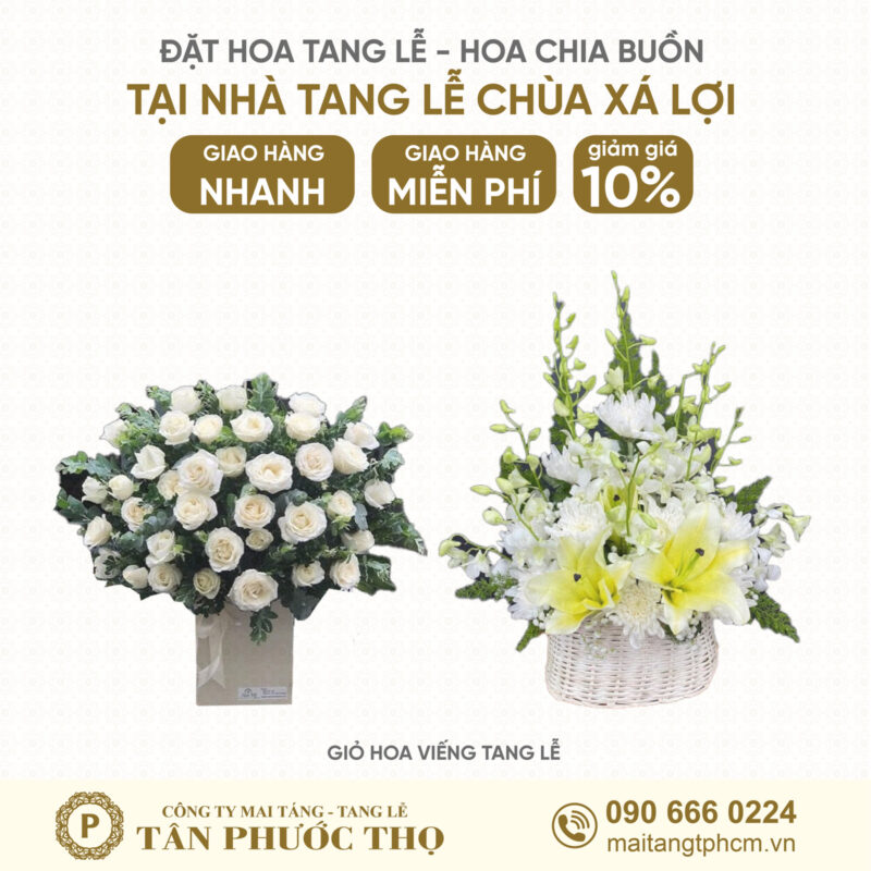 Giỏ Hoa Tang Lễ tại Nhà Tang Lễ Chùa Xá Lợi