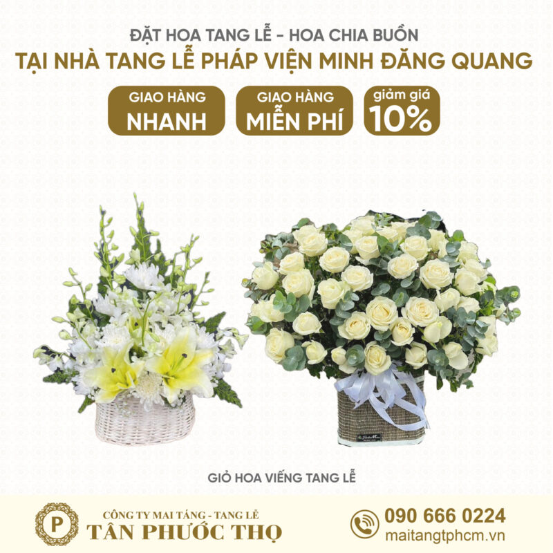Giỏ Hoa Tang Lễ tại Nhà Tang Lễ Pháp Viện Minh Đăng Quang