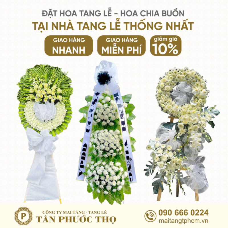 hoa tang lễ tại Nhà Tang Lễ Thống Nhất cho dịch vụ mai táng trọn gói và tang lễ trọn gói