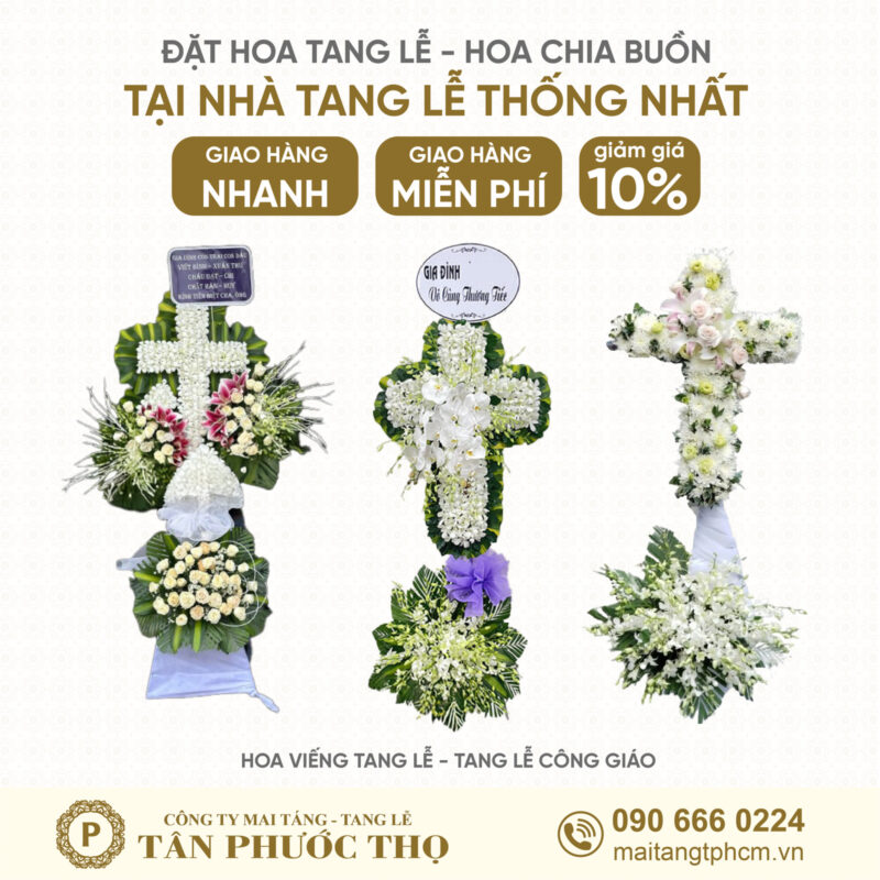 hoa tang lễ tại Nhà Tang Lễ Thống Nhất theo nghi thức tang lễ công giáo