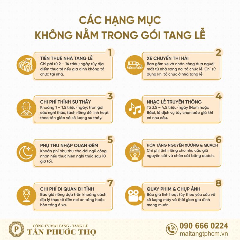 Hạng mục không nằm trong gói tang lễ