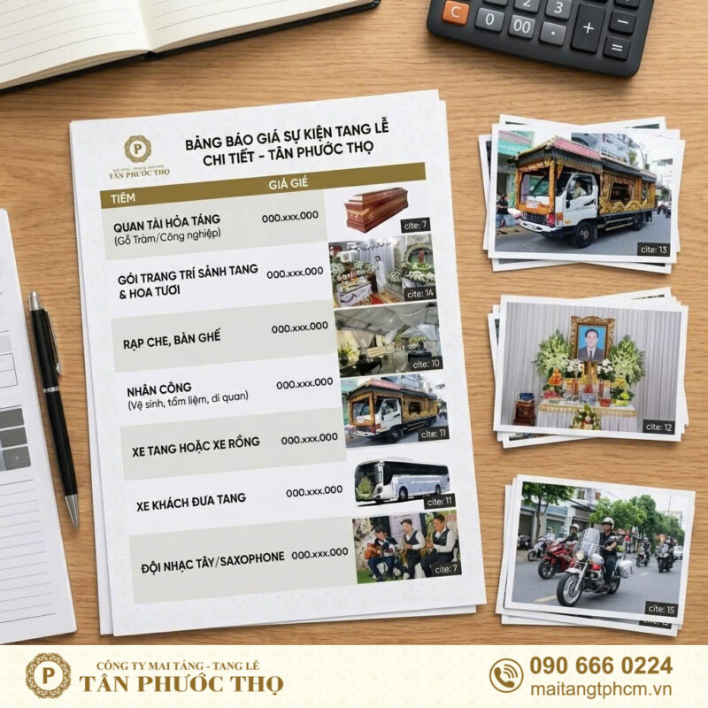bảng báo giá chi tiết hạng mục tang lễ trong dịch vụ tang lễ trọn gói và tổ chức sự kiện tang lễ